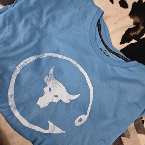 Under Armour Blue Short Sleeve Tee with White Bull Graphic